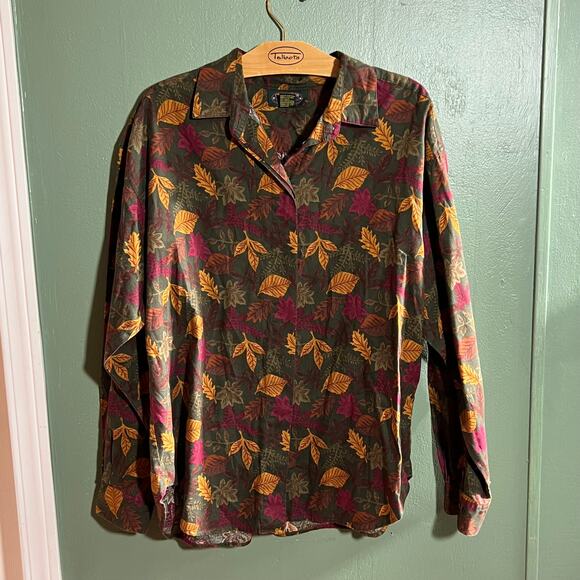 Charter Club Classic Autumn Leaf Button Down Blouse Size 14 Cotton - Picture 2 of 4